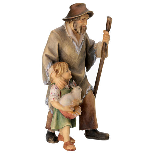 Berger avec petite fille pour crèche Original Berger Val Gardena bois peint de 12 cm 3