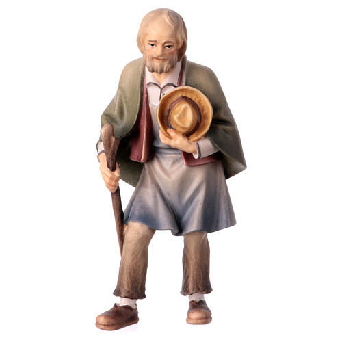 Old farmer with stick Original Pastore Nativity Scene in painted wood from Valgardena 12 cm 1