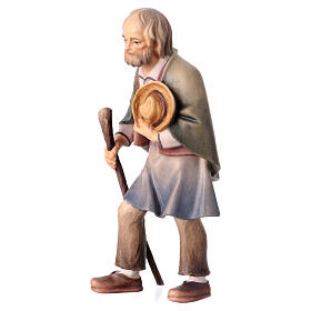 Campesino anciano con bastón para belén Original Pastor madera pintada en Val Gardena 12 cm de altura media
