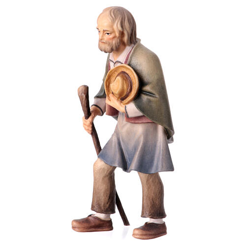 Campesino anciano con bastón para belén Original Pastor madera pintada en Val Gardena 12 cm de altura media 2