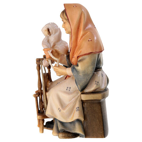 Anziana contadina con filatoio per presepe Original Pastore legno dipinto in Val Gardena 12 cm 4