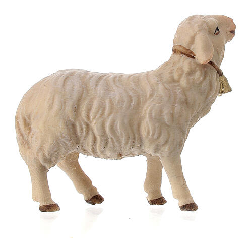 Mouton qui regarde devant avec clochette pour crèche Original Berger Val Gardena bois peint 10 cm 2