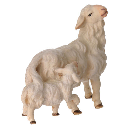 Pecora con agnello dietro presepe Original Pastore legno dipinto in Val Gardena 12 cm 3