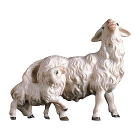 Owca z jagnięciem z tyłu szopka Original Pastore drewno malowane Val Gardena 12 cm