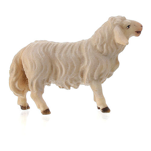 Mouton qui regarde devant lui pour crèche Original Berger Val Gardena bois peint 10 cm 2