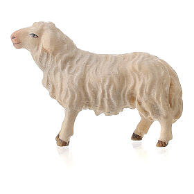 White Sheep looking forward, 10 cm Nativity Original Shepherd model, in painted Valgardena wood