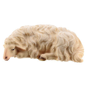 White Sheep that sleeps, 12 cm nativity Original Shepherd model, in painted Valgardena wood