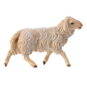 White Sheep Running, 10 cm nativity Original Shepherd model, in painted Val Gardena wood