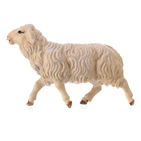 White Sheep Running, 10 cm nativity Original Shepherd model, in painted Val Gardena wood