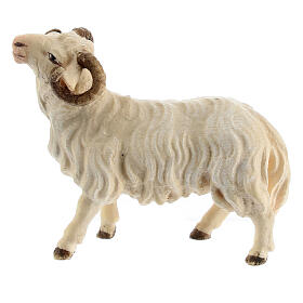 White Ram, 10 cm nativity Original Shepherd model, in painted Val Gardena wood