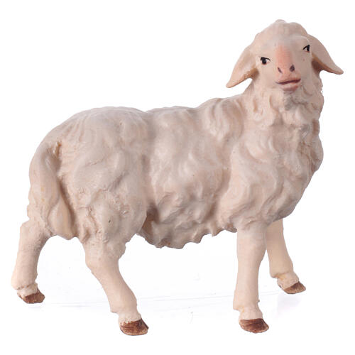 Sheep gazing right, 12 cm nativity Original Shepherd model, in painted Val Gardena wood 1