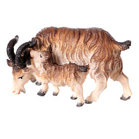Goat with Kid, 10 cm nativity Original Shepherd model, in painted Val Gardena wood