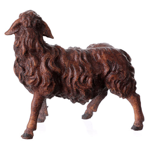 Mouton foncé qui regarde à droite crèche Original Berger bois peint Val Gardena 10 cm 3
