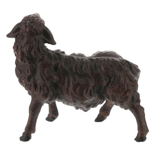 Mouton foncé qui regarde vers la droite pour crèche Original Berger bois peint Val Gardena 12 cm 3