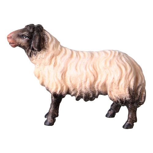 Forward-looking sheep with dark head Original Pastore Nativity Scene in painted wood from Valgardena 10 cm 1