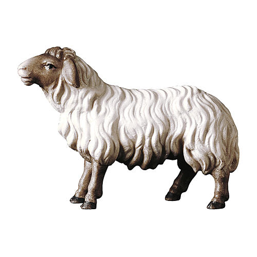Mouton qui regarde devant tête foncée crèche Original Berger bois peint Val Gardena 10 cm 1