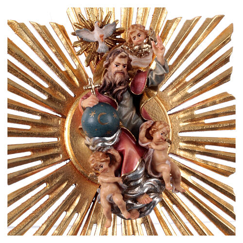 Imagen Dios Padre y Espíritu Santo en gloria con rayos belén Original Pastor madera pintada en Val Gardena 10 cm de altura media 2