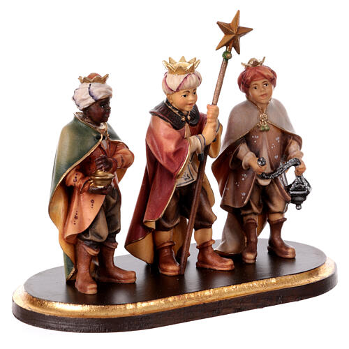 Three little cantors on pedestal Original Pastore Nativity Scene in painted wood from Valgardena 10 cm 3