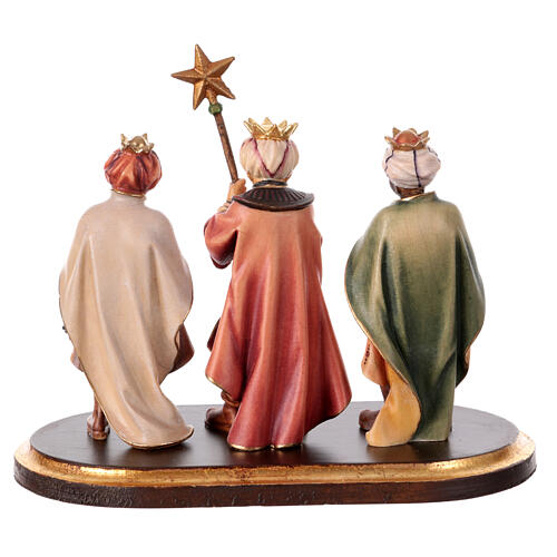 Tres pequeños coristas sobre pedestal belén Original Pastor madera pintada Val Gardena 10 cm de altura media 4