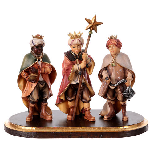 Trois jeunes chanteurs sur piédestal crèche Original Berger bois peint Val Gardena 10 cm 1