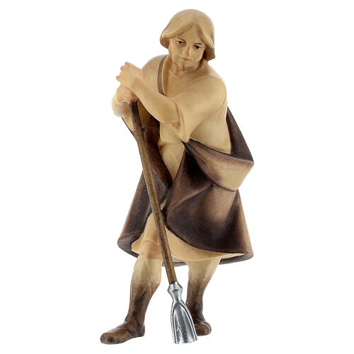 Shepherd with Hoe figurine,10 cm nativity Original Redeemer model, in painted Valgardena wood 1