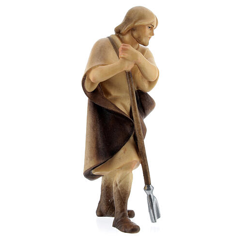 Shepherd with Hoe figurine,10 cm nativity Original Redeemer model, in painted Valgardena wood 3