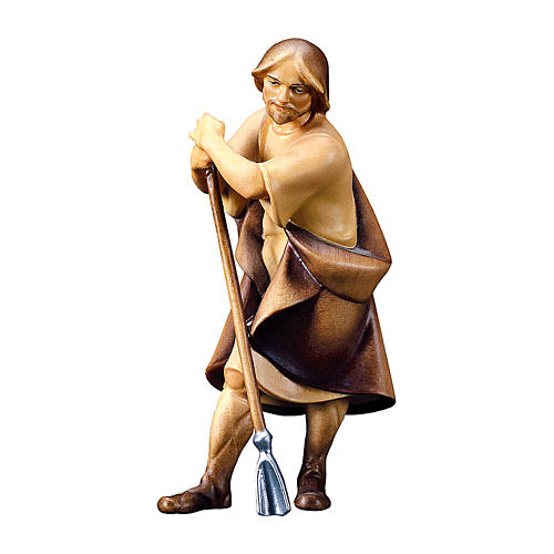 Farmer with Hoe Figurine, 12 cm nativity Original Redeemer model, in painted in Valgardena wood 1