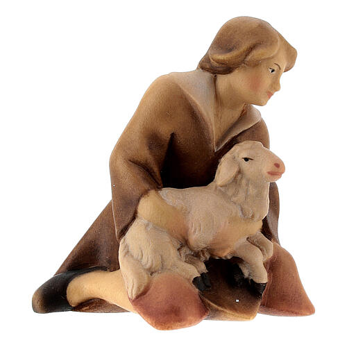 Kneeling shepherd with lamb Original Redentore Nativity Scene in painted wood from Valgardena 10 cm 2
