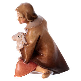 Kneeling shepherd with lamb Original Redentore Nativity Scene in painted wood from Valgardena 12 cm