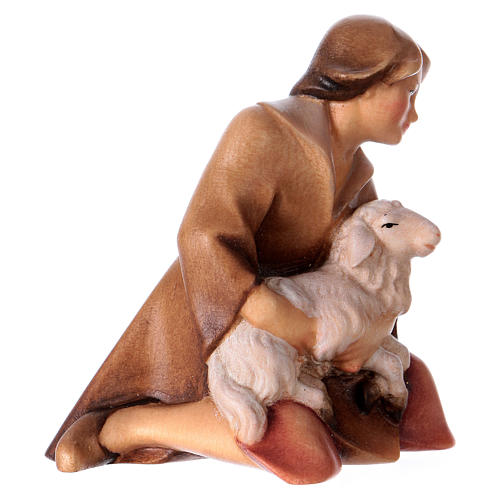 Kneeling shepherd with lamb Original Redentore Nativity Scene in painted wood from Valgardena 12 cm 3