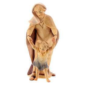 Peasant Woman with Child, 10 cm nativity Original Redeemer model, in painted Valgardena wood