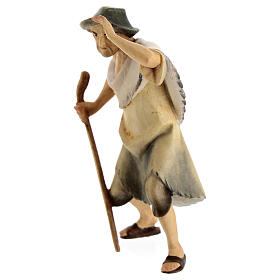 Herdsman with Walking Stick, 10 cm nativity Original Redeemer model, in painted Valgardena wood