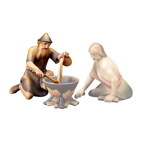 Shepherd cooking on his knees, statue of painted wood for 10 cm Original Redentore Nativity Scene of Val Gardena 1
