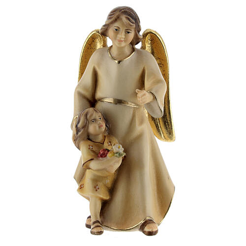 Anjo da guarda com menina presépio Original Redentor do Val Gardena madeira pintada 10 cm 1