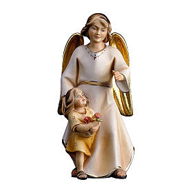 Ange gardien avec petite fille crèche Original Rédempteur bois peint Val Gardena de 12 cm