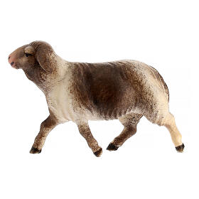 Spotted Sheep Running, 10 cm nativity Original Redeemer model, in painted Val Gardena wood