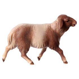 Spotted Sheep Figurine, 12 cm for nativity Original Redeemer model, in painted Val Gardena wood