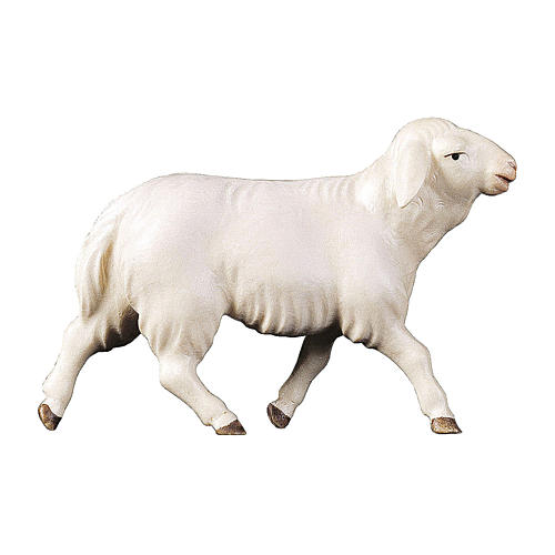 White Sheep Running figurine, 12 cm nativity Original Redeemer model, in painted Val Gardena wood 1