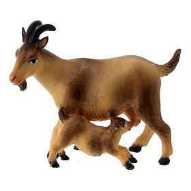 Capra con capretta presepe Original Redentore legno dipinto in Val Gardena 10 cm