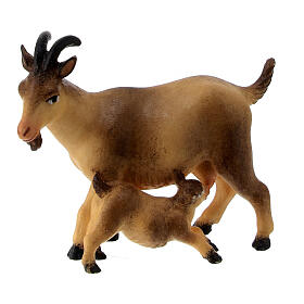 Capra con capretta presepe Original Redentore legno dipinto in Val Gardena 10 cm