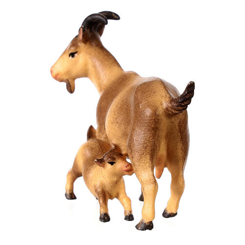 Brown Goat statue with Baby, 12 cm nativity Original Redeemer model, in painted Val Gardena wood 3