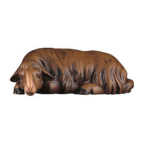 Mouton foncé qui dort crèche Original Rédempteur bois peint Val Gardena 10 cm