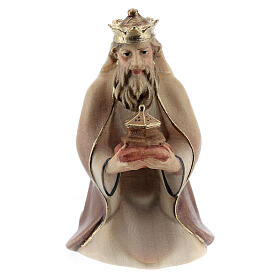 Three King Kneeling, 10 cm Original Comet model, in painted Val Gardena wood