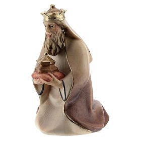 Three King Kneeling, 10 cm Original Comet model, in painted Val Gardena wood