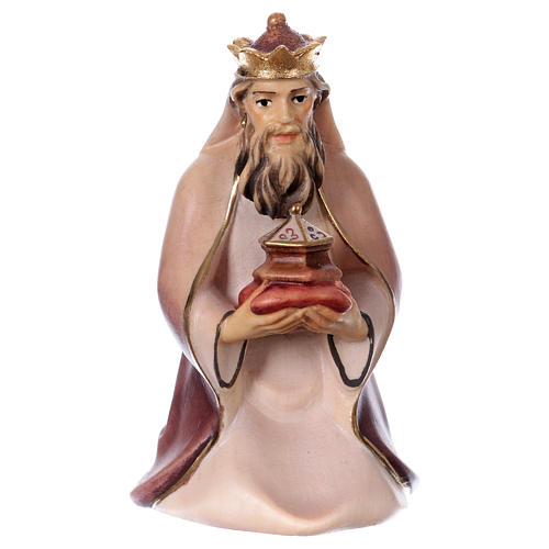 Kneeling Wise Man Original Cometa Nativity Scene in painted wood from Val Gardena 12 cm 1