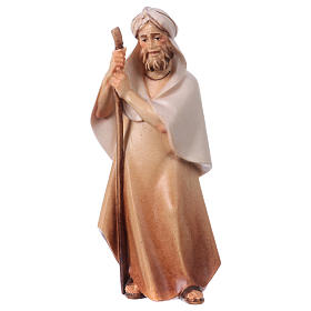 Shepherd with Walking Stick, 12 cm nativity Original Comet model, in painted Val Gardena wood