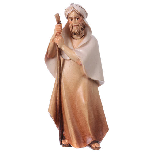 Shepherd with Walking Stick, 12 cm nativity Original Comet model, in painted Val Gardena wood 1