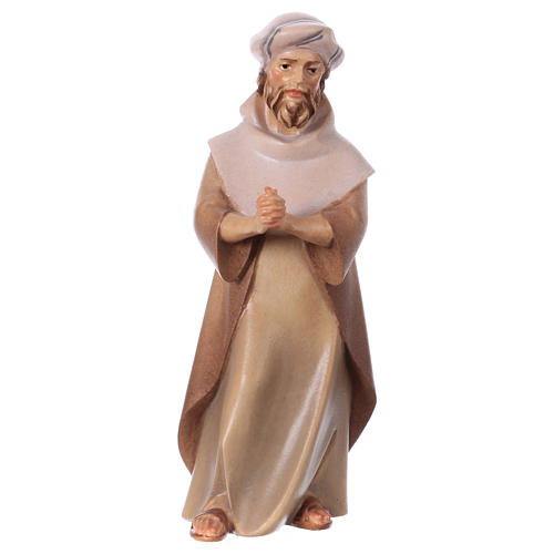 Praying Shepherd figurine, 12 cm nativity Original Comet model, in painted Val Gardena wood 1