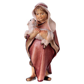 Little boy with lamb Original Cometa Nativity Scene in painted wood from Valgardena 10 cm