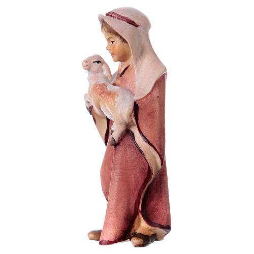 Little boy with lamb Original Cometa Nativity Scene in painted wood from Valgardena 10 cm 2